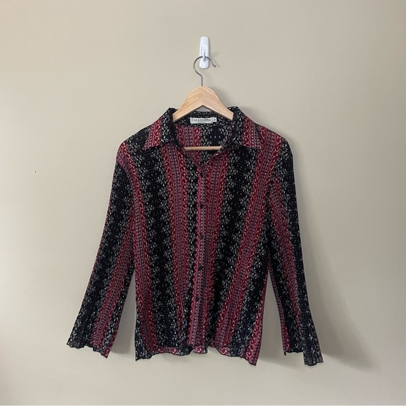 Cash Donna Blouse Lightweight Sparkle Linen Red / Black - Picture 2 of 7